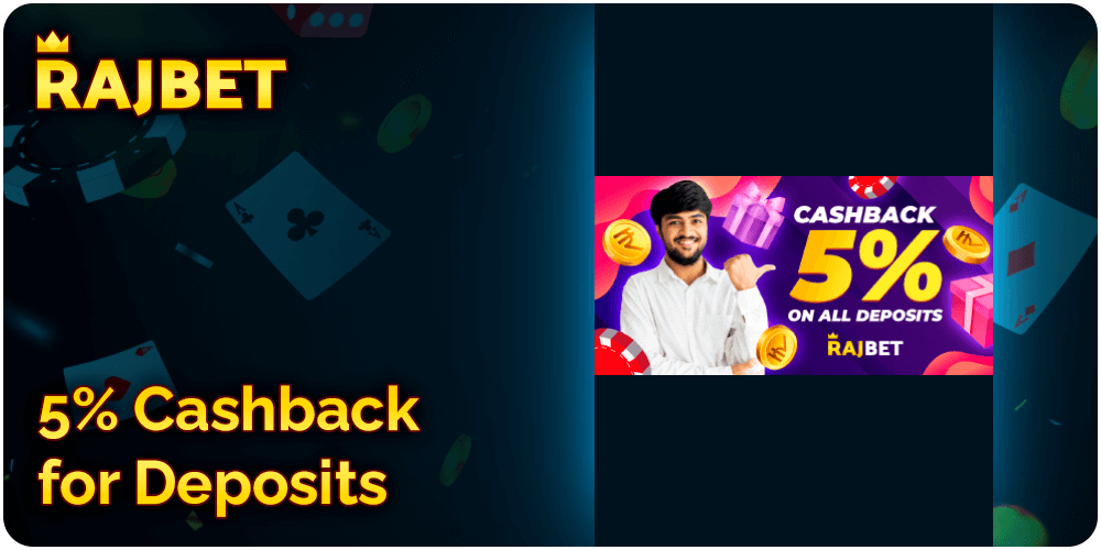 5% cashback for all deposit bonus rajbet casino