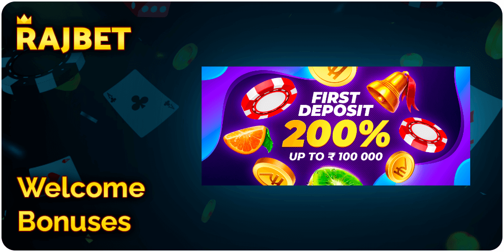 Rajbet Welcome Bonuses for Casino - 200% of the first deposit and 75 free spins