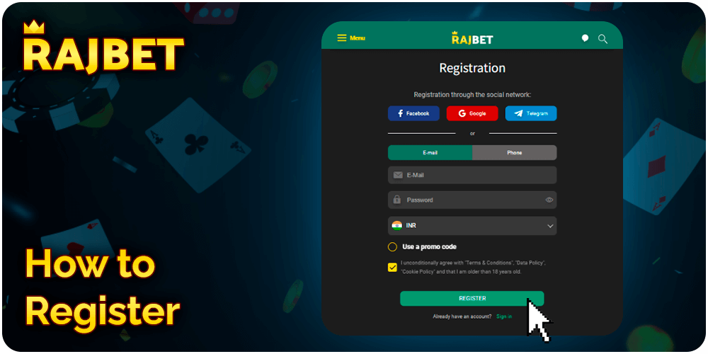 How to register at Rajbet: Step-by-step instruction